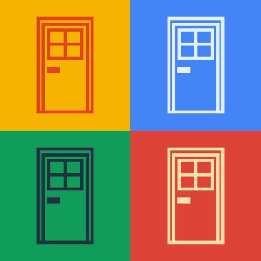 Pop Art Line Kapalı Kapı simgesi renk arkaplanda izole edildi. Vektör İllüstrasyonu
