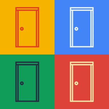 Pop Art Line Kapalı Kapı simgesi renk arkaplanda izole edildi. Vektör İllüstrasyonu