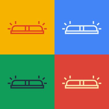 Pop sanat serisi Flasher siren simgesi renk arkaplanında izole edildi. Acil durum sireni. Vektör İllüstrasyonu