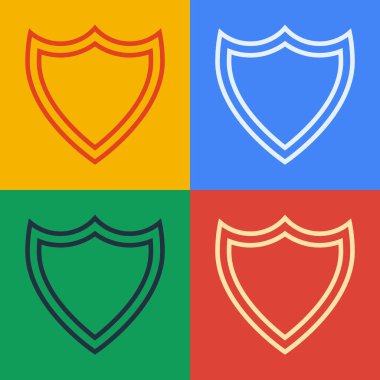 Pop Art Line Shield simgesi renk arkaplanında izole edildi. Gardiyan. Güvenlik, güvenlik, koruma, gizlilik kavramı. Vektör İllüstrasyonu
