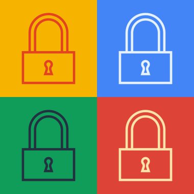 Pop Art Line Lock simgesi renk arkaplanında izole edildi. Asma kilit işareti. Güvenlik, güvenlik, koruma, gizlilik kavramı. Vektör İllüstrasyonu