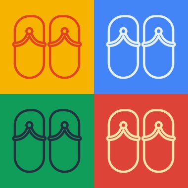 Pop sanat eseri terlik simgesi renk arkaplanında izole edildi. Plaj terlikleri tabelası. Vektör İllüstrasyonu