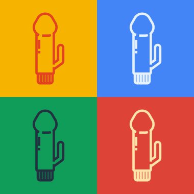 Seks oyunları ikonu için popüler sanat eseri vibratörü renk arkaplanında izole edilmiş. Yetişkinler için seks oyuncağı. Samimiyet için vajinal egzersiz makineleri. Vektör İllüstrasyonu