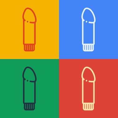 Seks oyunları ikonu için popüler sanat eseri vibratörü renk arkaplanında izole edilmiş. Yetişkinler için seks oyuncağı. Samimiyet için vajinal egzersiz makineleri. Vektör İllüstrasyonu