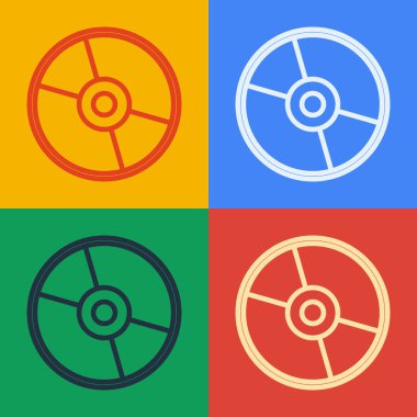 Pop Art Line CD veya DVD disk simgesi renk arkaplanında izole edildi. Küçük disk işareti. Vektör İllüstrasyonu
