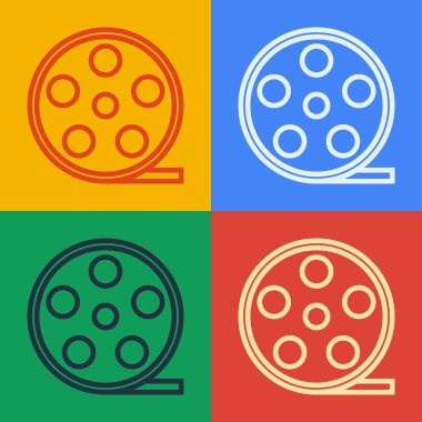 Pop Art Line Film makarası ikonu renk arkaplanında izole edildi. Vektör İllüstrasyonu