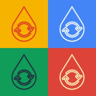 Pop sanat serisi temiz su simgesini renk arkaplanında izole eder. İşaret geri dönüşümlü bir damla su. Vektör İllüstrasyonu