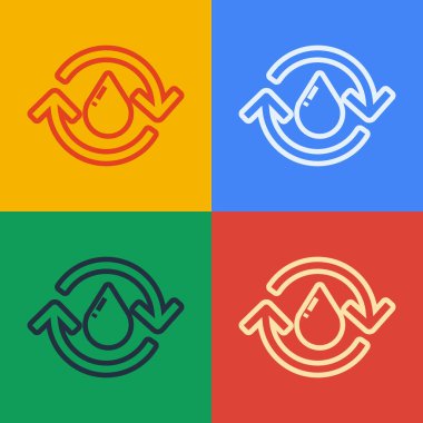 Pop sanat serisi temiz su simgesini renk arkaplanında izole eder. İşaret geri dönüşümlü bir damla su. Vektör İllüstrasyonu