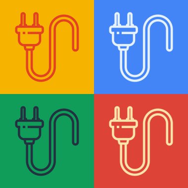 Pop sanat eseri elektrik prizi simgesi renk arkaplanında izole edildi. Bağlantı kavramı ve elektriğin kesilmesi. Vektör İllüstrasyonu