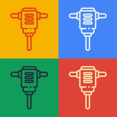 Pop sanat eseri elektirikli döner çekiç matkabı ikonu renk arkaplanında izole edilmiş. İnşaat, onarım ve onarım için kullanılan bir alet. Vektör İllüstrasyonu