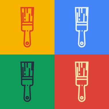 Pop sanat eseri fırça ikonu renk arkaplanında izole edilmiş. Vektör İllüstrasyonu