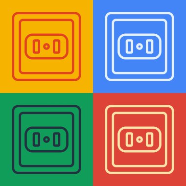 Pop Art Line Electrical outlet simgesi renk arkaplanında izole edildi. Elektrik prizi. Rosette sembolü. Vektör İllüstrasyonu