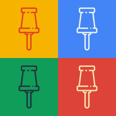 Pop Art Line Push pin simgesi renk arkaplanında izole edildi. Raptiye işareti. Vektör İllüstrasyonu