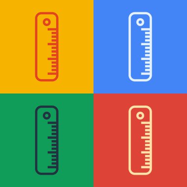 Pop sanat çizgisi cetvel simgesi renk arkaplanında izole edildi. Düz sembol. Vektör İllüstrasyonu