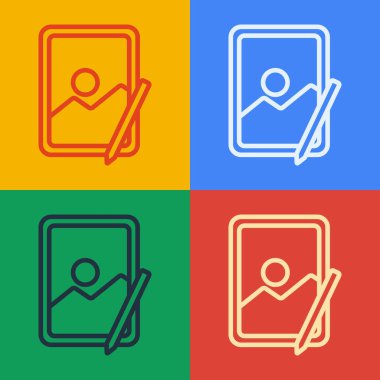 Pop Sanat Çizgisi Grafik Tableti simgesi renk arkaplanında izole edildi. Vektör İllüstrasyonu