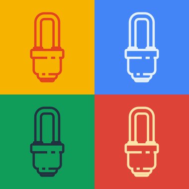 Pop sanat çizgisi LED ampul simgesi renk arkaplanında izole edildi. Ekonomik LED ışıklı ampul. Enerji lambasını sakla. Vektör İllüstrasyonu