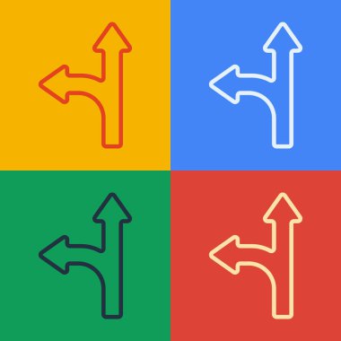 Pop Art Line trafik tabelası. Renk arkaplanında işaretleme simgesi izole edildi. İşaretçi sembolü. İzole sokak bilgi levhası. Yön tabelası. Vektör İllüstrasyonu