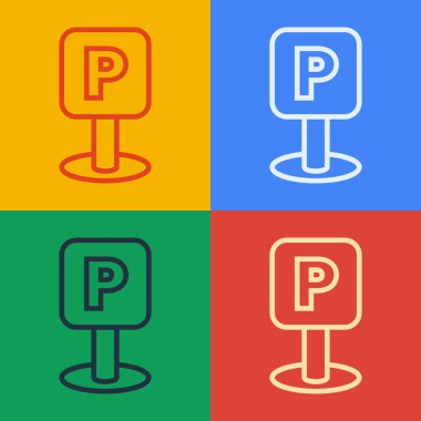 Pop sanat eseri park etme simgesi renk arkaplanında izole edildi. Sokak tabelası. Vektör İllüstrasyonu