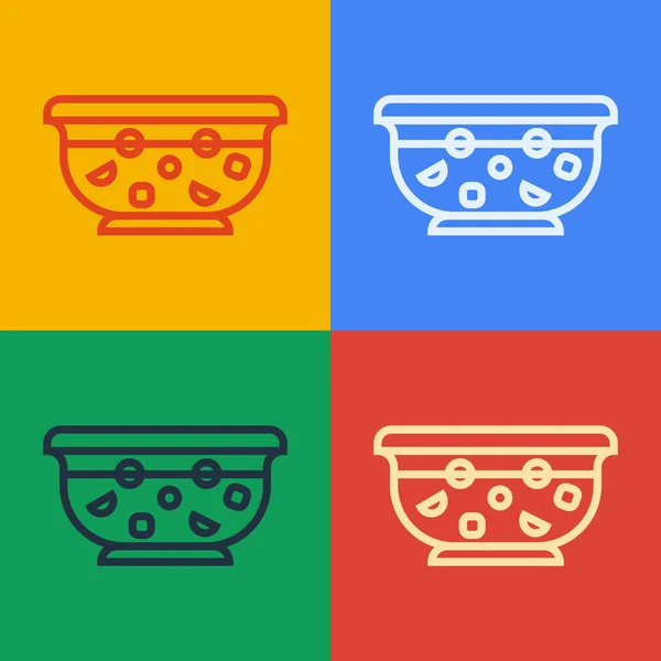 Pop-Art-Linie Mixed Punsch mit frischen Früchten in Schüssel Symbol isoliert auf farbigem Hintergrund. Vektorillustration — Stockvektor