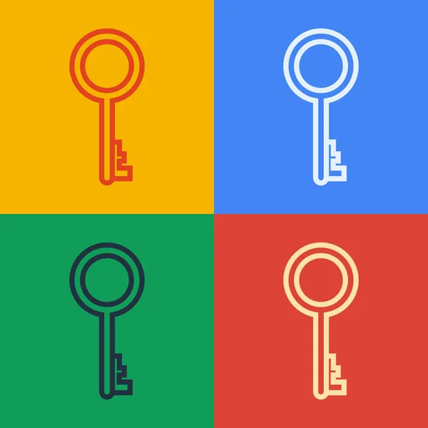 Pop Art Linie Altes Schlüsselsymbol isoliert auf farbigem Hintergrund. Vektorillustration — Stockvektor