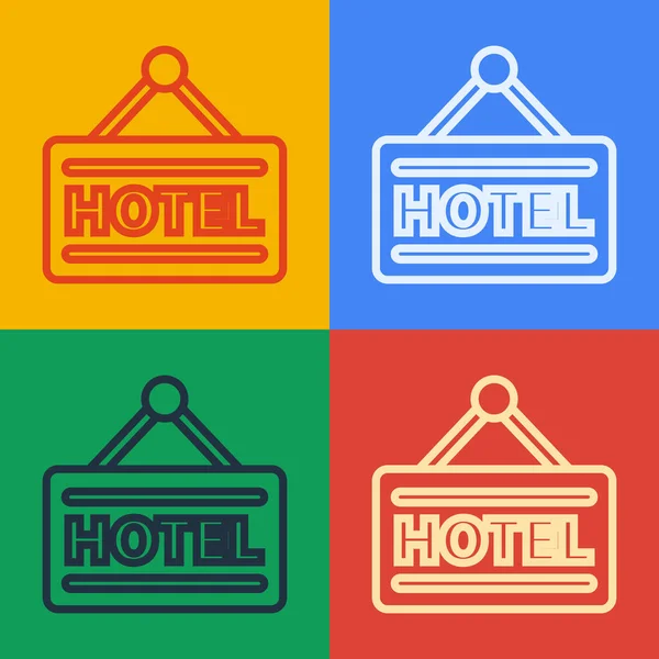 Pop-Art-Linie Aushängeschild Außenwerbung mit Text Hotel Symbol isoliert auf farbigem Hintergrund. Vektorillustration — Stockvektor