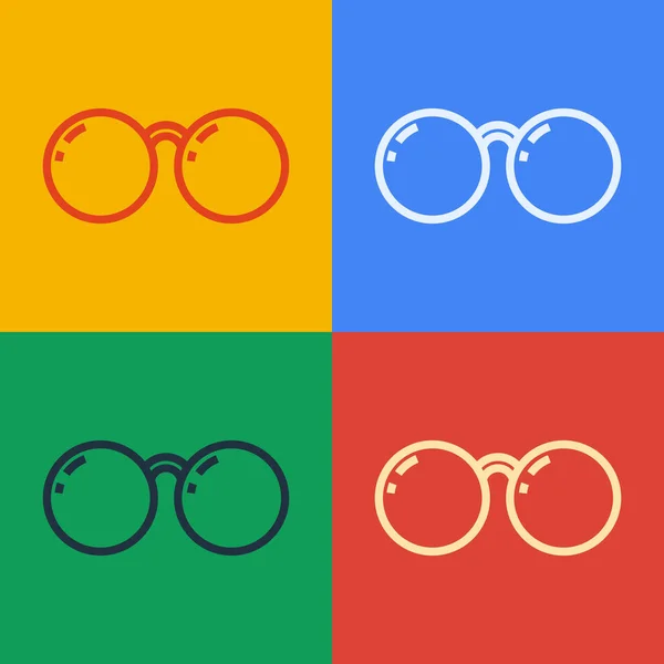 Pop art line Icono de gafas aislado sobre fondo de color. Símbolo de marco de gafas. Ilustración vectorial — Vector de stock