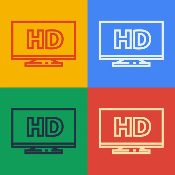 Pop art γραμμή Έξυπνη οθόνη με Hd εικονίδιο τεχνολογία βίντεο απομονώνονται σε φόντο χρώμα. Εικονογράφηση διανύσματος — Διανυσματικό Αρχείο