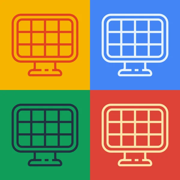 Pop-Art-Linie Solar Energy Panel Symbol isoliert auf farbigem Hintergrund. Vektorillustration — Stockvektor