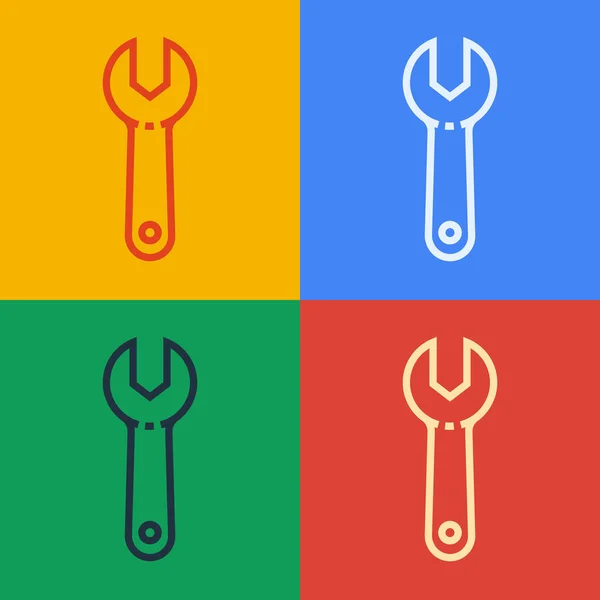 Pop art line Wrench spanner icon isolated on color background. Vector Illustration — Stock Vector