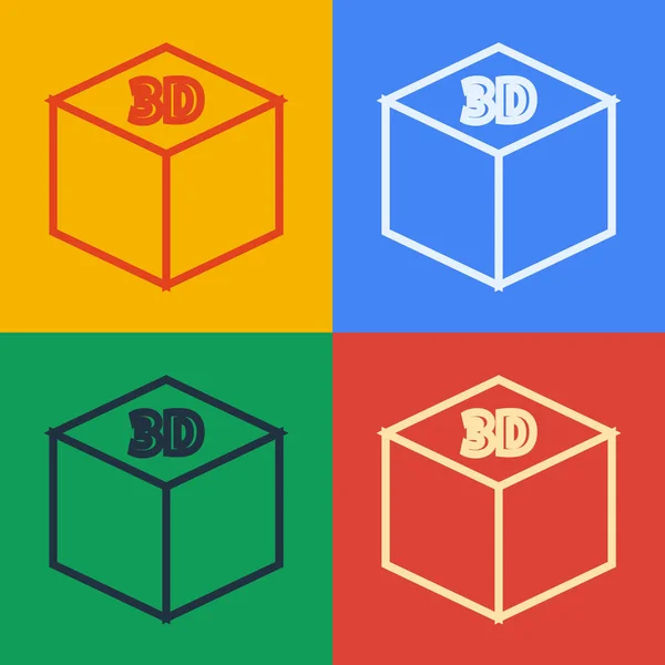 Pop art line Isometrische kubus pictogram geïsoleerd op kleur achtergrond. Geometrische blokjes vaste pictogram. 3D vierkant bord. Doos symbool. Vector Illustratie — Stockvector