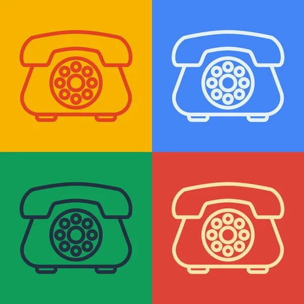 Pop linii sztuki Telefon ikona izolowane na tle koloru. Telefon stacjonarny. Ilustracja wektora — Wektor stockowy
