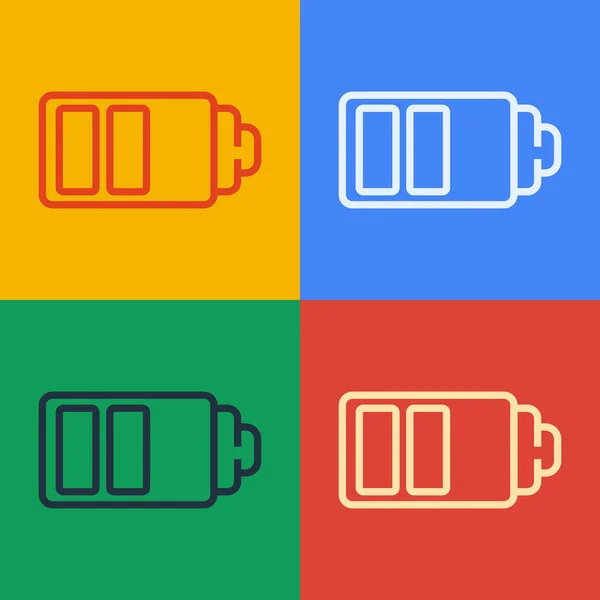 Pop-Art-Linie Batterieladungsanzeige-Symbol isoliert auf farbigem Hintergrund. Vektorillustration — Stockvektor