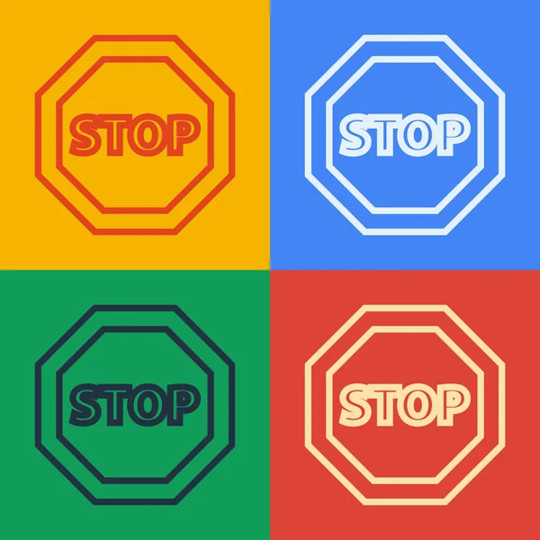 Pop art linea Stop segno icona isolata su sfondo colore. Simbolo di stop di segnalazione stradale. Illustrazione vettoriale — Vettoriale Stock