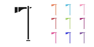 Beyaz arka planda izole edilmiş siyah Amerikan Tomahawk balta ikonu. Simgeleri renklendirin. Vektör İllüstrasyonu