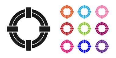 Siyah Lifebuoy simgesi beyaz arkaplanda izole edildi. Hayat kurtaran yüzen can simidi plaj için, kurtarma kemeri insanları kurtarmak için. Simgeleri renklendirin. Vektör İllüstrasyonu