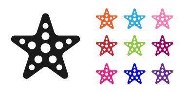 Siyah denizyıldızı simgesi beyaz arkaplanda izole edilmiş. Simgeleri renklendirin. Vektör İllüstrasyonu