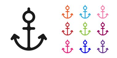 Siyah Anchor simgesi beyaz arkaplanda izole edildi. Simgeleri renklendirin. Vektör İllüstrasyonu