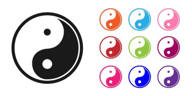 Siyah Yin Yang beyaz arka planda izole edilmiş uyum ve denge simgesi sembolü. Simgeleri renklendirin. Vektör İllüstrasyonu