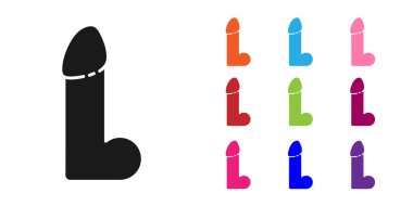Black Dildo vibrator for sex games icon isolated on white background. Sex toy for adult. Vaginal exercise machines for intimate. Set icons colorful. Vector Illustration