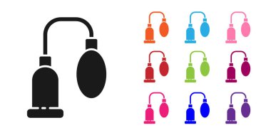 Black Penis pump icon isolated on white background. Penis enlarger. Sex toy for men. Vacuum pump with a blower to increase the penis. Set icons colorful. Vector Illustration