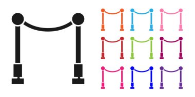 Beyaz zemin üzerinde bariyer simgesi olan siyah halı. Vip etkinliği, lüks kutlama. Ünlüler partisi girişi. Simgeleri renklendirin. Vektör İllüstrasyonu