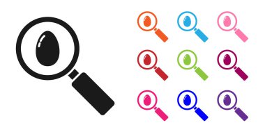 Siyah Arama ve Paskalya yumurtası ikonu beyaz arka planda izole edilmiş. Mutlu Paskalyalar. Simgeleri renklendirin. Vektör İllüstrasyonu