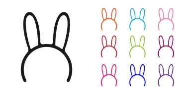 Beyaz arka planda uzun tavşan kulaklı Kara Maske simgesi var. Simgeleri renklendirin. Vektör İllüstrasyonu