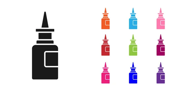 Frasco preto ícone spray nasal isolado no fundo branco. Definir ícones coloridos. Ilustração vetorial —  Vetores de Stock