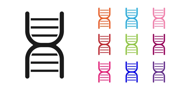 Icona simbolo DNA nero isolato su sfondo bianco. Set icone colorate. Illustrazione vettoriale — Vettoriale Stock