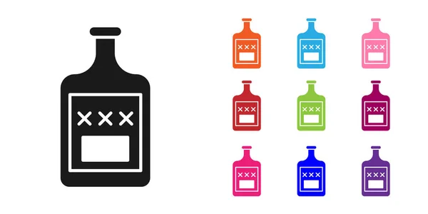 Symbol einer schwarzen Whiskeyflasche isoliert auf weißem Hintergrund. setzen Symbole bunt. Vektorillustration — Stockvektor