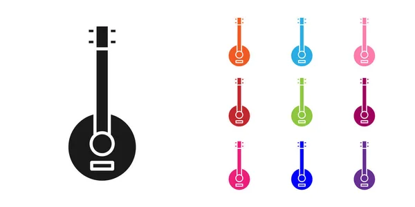 Schwarzes Banjo-Symbol isoliert auf weißem Hintergrund. Musikinstrument. setzen Symbole bunt. Vektorillustration — Stockvektor