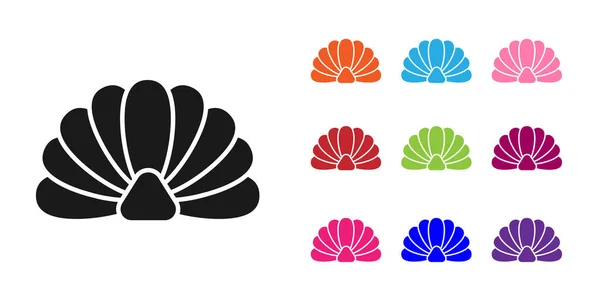 Black Scallop icono de concha marina aislado sobre fondo blanco. Señal de concha marina. Establecer iconos de colores. Ilustración vectorial — Vector de stock