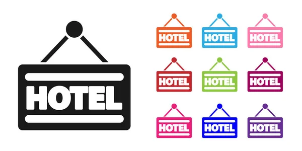 Schwarze Schilder Außenwerbung mit Text Hotel Symbol isoliert auf weißem Hintergrund. Setzen Sie Symbole bunt. Vektorillustration — Stockvektor