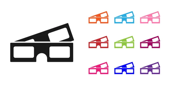 Icono de gafas de cine 3D negras aisladas sobre fondo blanco. Establecer iconos de colores. Ilustración vectorial — Archivo Imágenes Vectoriales